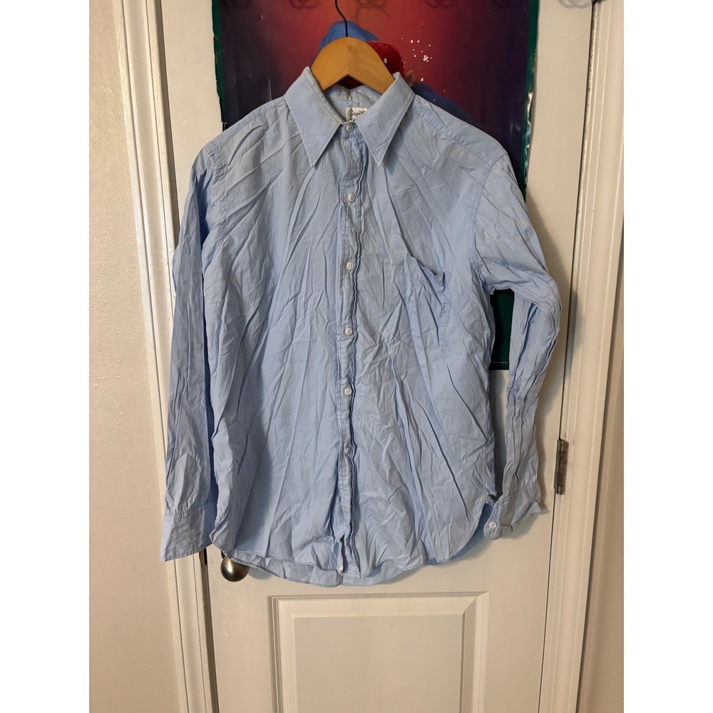 Vintage Bonaire Sanforized Light Blue Button Down Shirt Mens Long Sleeve 46 60s